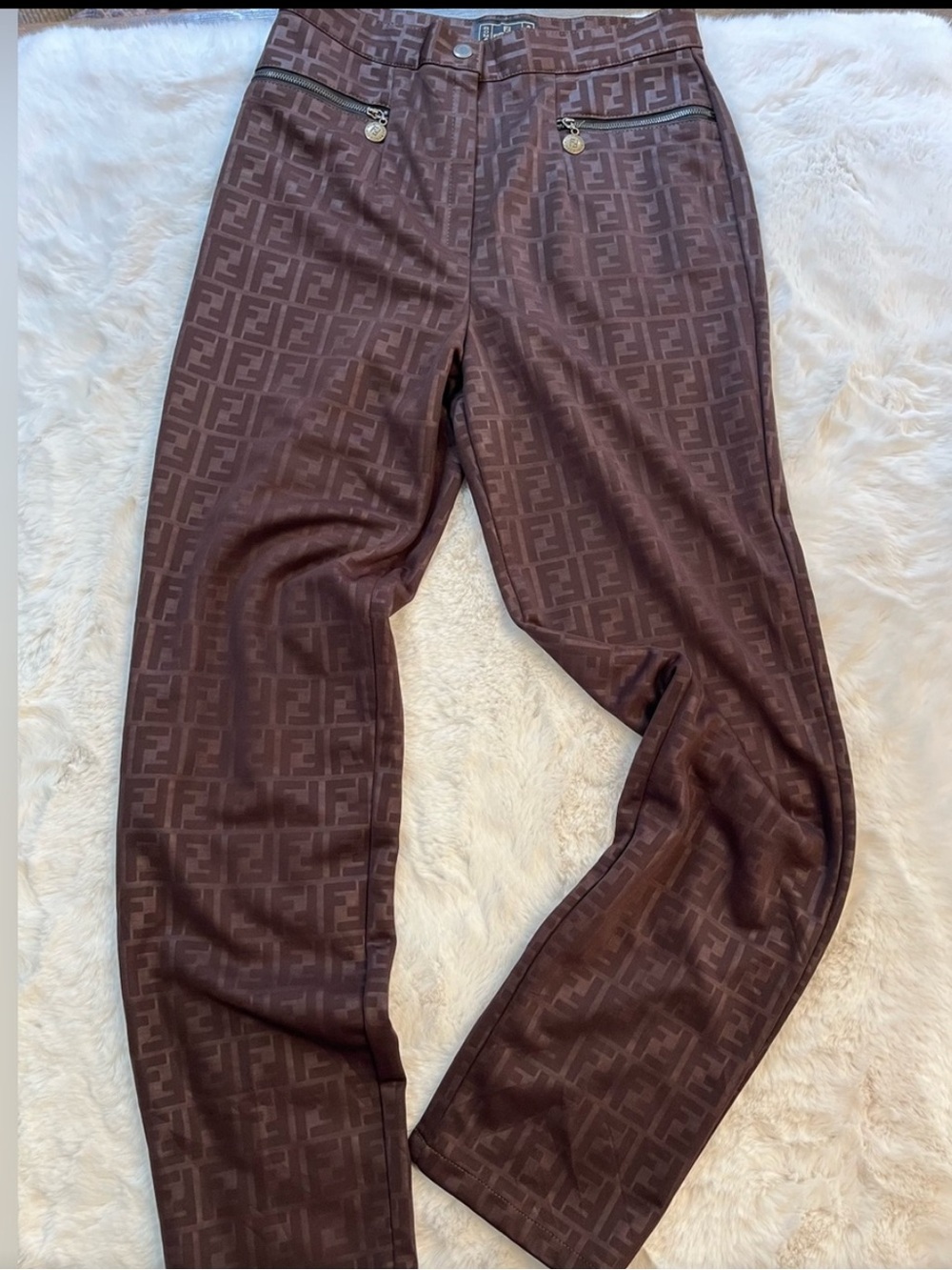 Fendi Brown Logo-Print Women's Pants